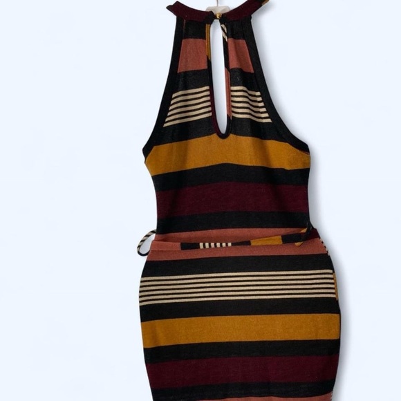 Windsor Orange and Black Multicolored Striped Halter Dress M - Picture 2 of 3